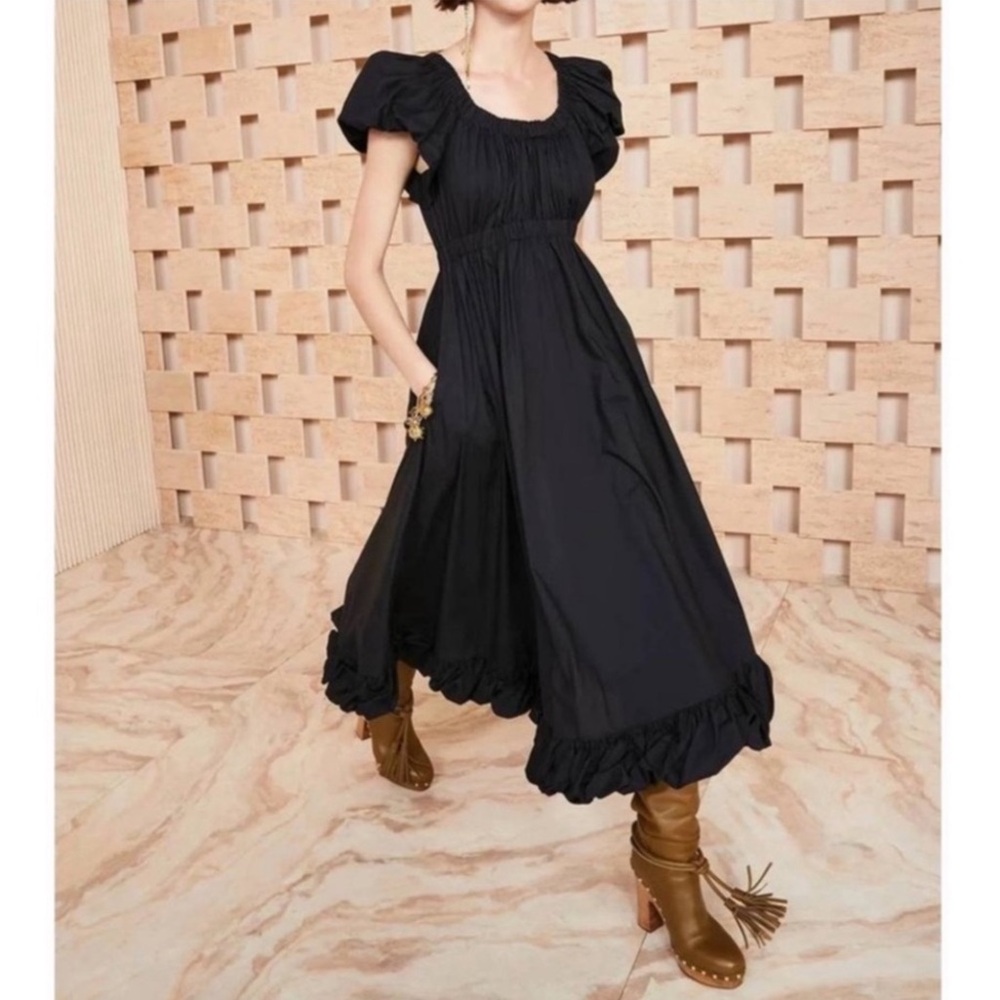 ULLA JOHNSON Nanette Black Midi-Dress Sz 0